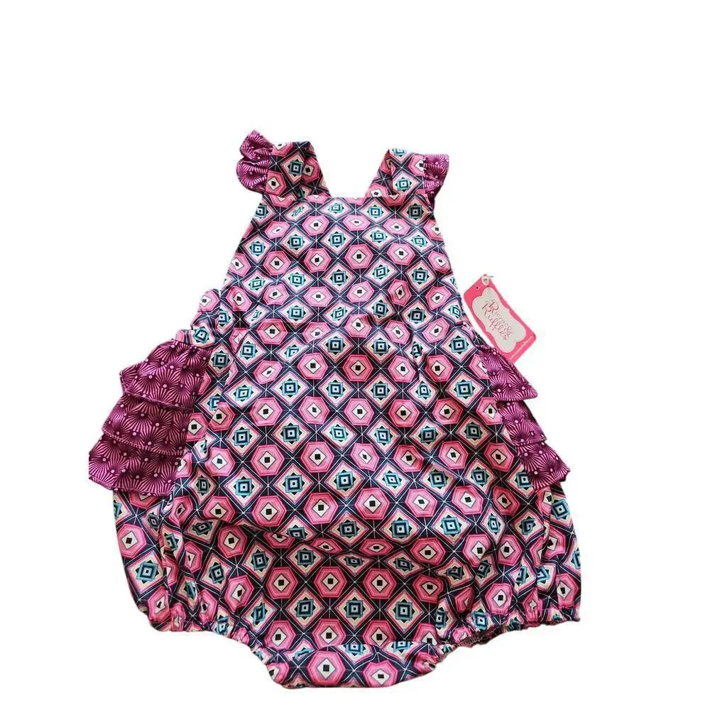Ricrac & Ruffles sz 24 months 2T purple pink teal bubble romper new with tags